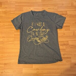 Gray Graphic Tee with Gold Print